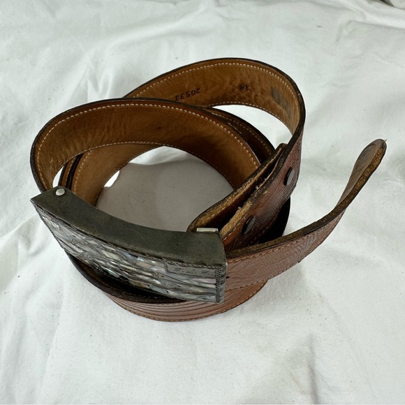 Vintage sterling 925 abalone belt buckle marlin Tony Lama lizard Mexico size 38 - Picture 8 of 15